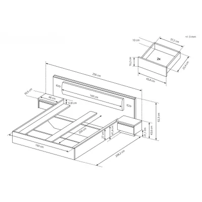 Sestava do ložnice s postelí 160x200 HELFIN 1 - dub kraft zlatý / bílá + LED osvětlení ZDARMA