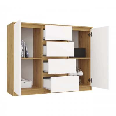 Kombinovaná široká komoda ELBE - dub artisan / bílá