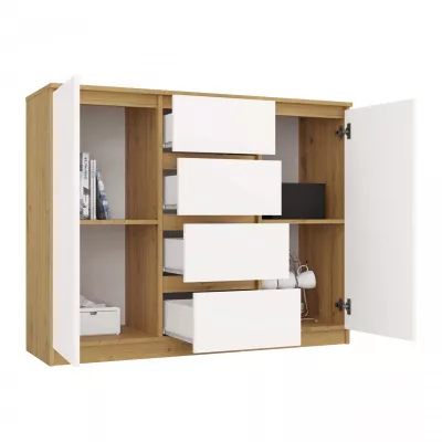 Kombinovaná široká komoda ELBE - dub artisan / bílá