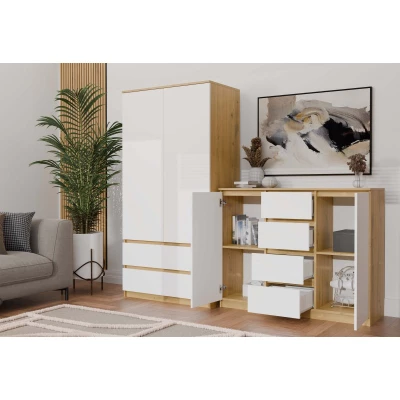 Kombinovaná široká komoda ELBE - dub artisan / bílá