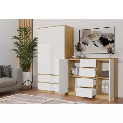 Kombinovaná široká komoda ELBE - dub artisan / bílá