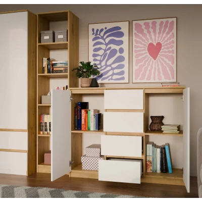 Kombinovaná široká komoda ELBE - dub artisan / bílá