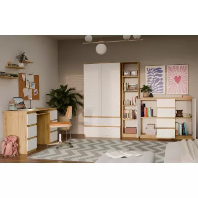 Kombinovaná široká komoda ELBE - dub artisan / bílá