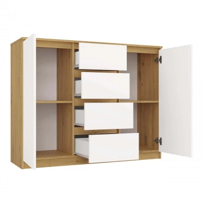 Kombinovaná široká komoda ELBE - dub artisan / bílá