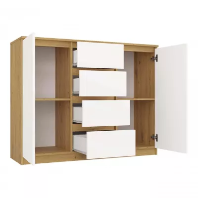 Kombinovaná široká komoda ELBE - dub artisan / bílá