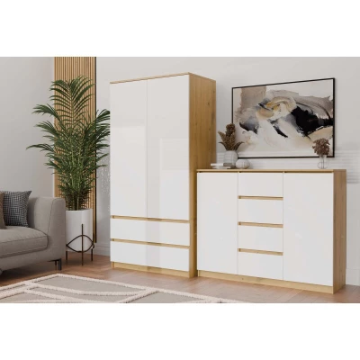 Kombinovaná široká komoda ELBE - dub artisan / bílá