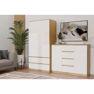 Kombinovaná široká komoda ELBE - dub artisan / bílá