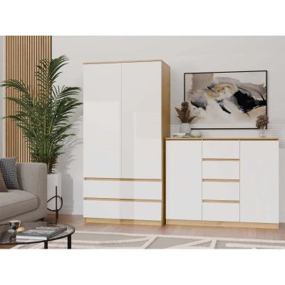 Kombinovaná široká komoda ELBE - dub artisan / bílá