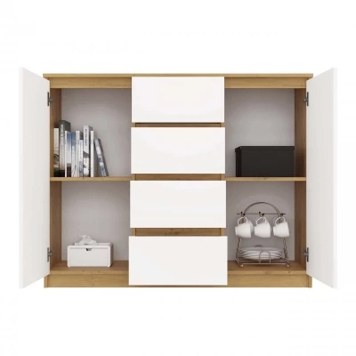 Kombinovaná široká komoda ELBE - dub artisan / bílá