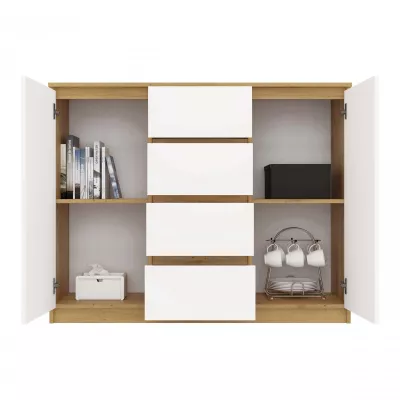 Kombinovaná široká komoda ELBE - dub artisan / bílá