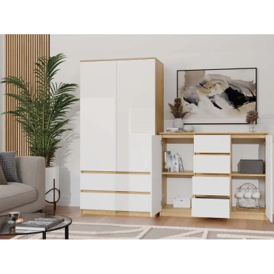 Kombinovaná široká komoda ELBE - dub artisan / bílá