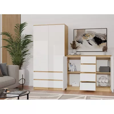 Kombinovaná široká komoda ELBE - dub artisan / bílá