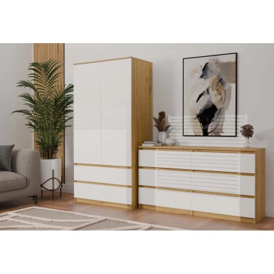 Široká šuplíková komoda TAAVI - dub artisan / bílá