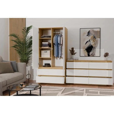 Široká šuplíková komoda TAAVI - dub artisan / bílá