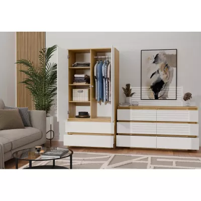 Široká šuplíková komoda TAAVI - dub artisan / bílá