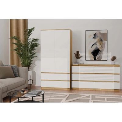 Široká šuplíková komoda TAAVI - dub artisan / bílá