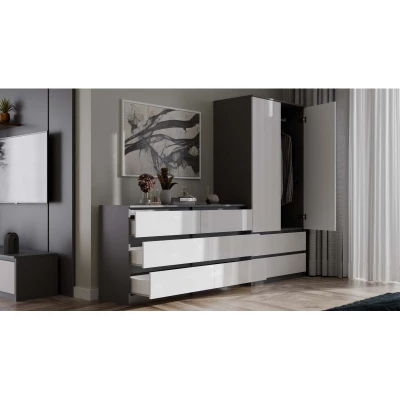 Široká šuplíková komoda TAAVI - antracitová / bílá