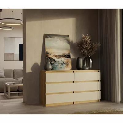 Široká šuplíková komoda TAAVI - dub artisan / kašmír