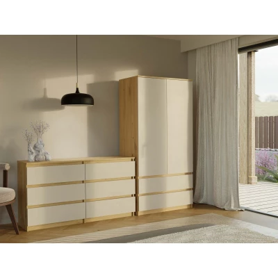 Široká šuplíková komoda TAAVI - dub artisan / kašmír