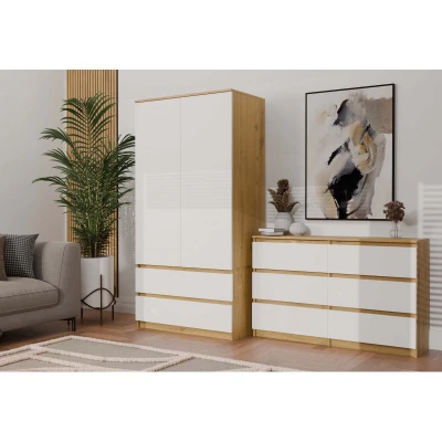 Široká komoda se zásuvkami TAAVI - dub artisan / bílá