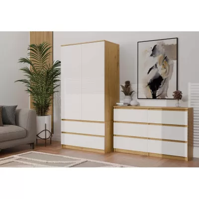 Široká komoda se zásuvkami TAAVI - dub artisan / bílá