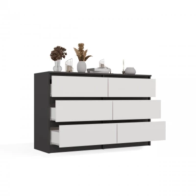 Široká komoda se zásuvkami TAAVI - antracitová / bílá