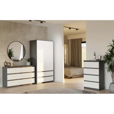 Široká komoda se zásuvkami TAAVI - antracitová / bílá