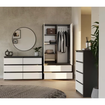 Široká komoda se zásuvkami TAAVI - antracitová / bílá