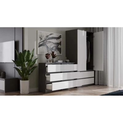 Široká komoda se zásuvkami TAAVI - antracitová / bílá