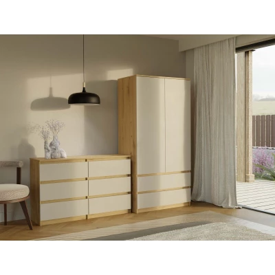 Široká komoda se zásuvkami TAAVI - dub artisan / kašmír