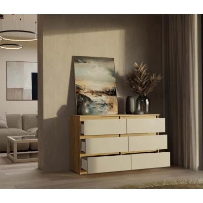 Široká komoda se zásuvkami TAAVI - dub artisan / kašmír