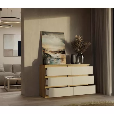 Široká komoda se zásuvkami TAAVI - dub artisan / kašmír