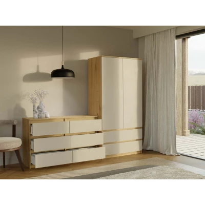 Široká komoda se zásuvkami TAAVI - dub artisan / kašmír