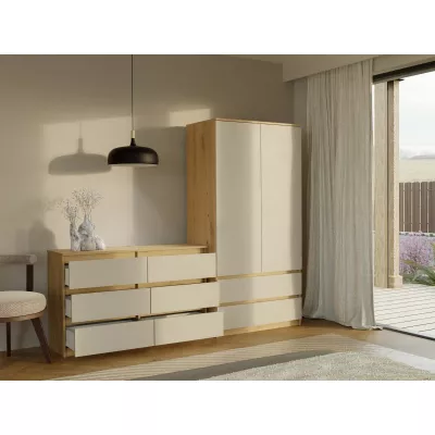 Široká komoda se zásuvkami TAAVI - dub artisan / kašmír