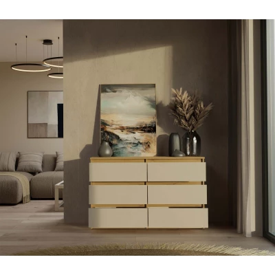 Široká komoda se zásuvkami TAAVI - dub artisan / kašmír