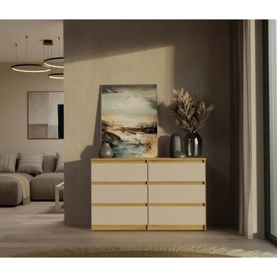 Široká komoda se zásuvkami TAAVI - dub artisan / kašmír