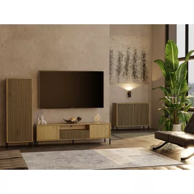 Komoda s dvířky ELBA - dub artisan / černá