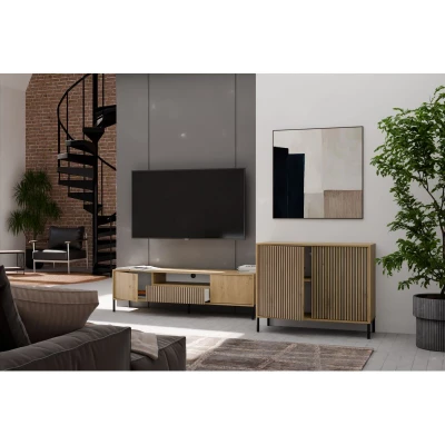 Komoda s dvířky ELBA - dub artisan / černá