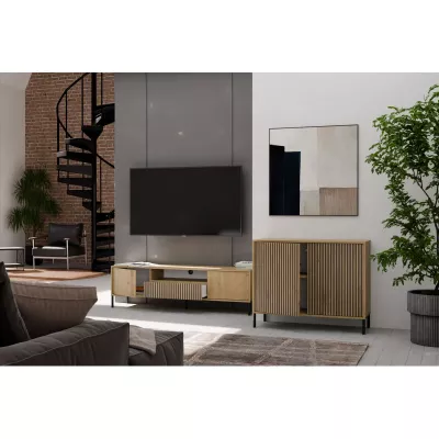 Komoda s dvířky ELBA - dub artisan / černá