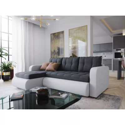 Rozkládací sedačka s úložným prostorem SANILA - bílá ekokůže / antracitová