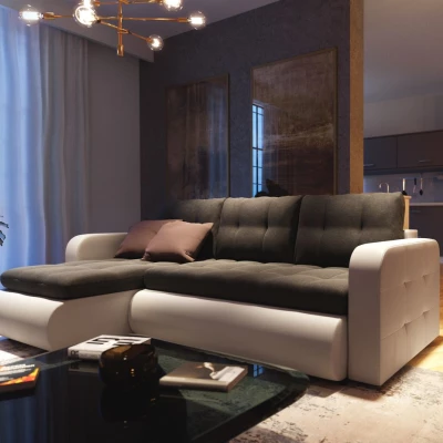 Rozkládací sedačka s úložným prostorem SANILA - bílá ekokůže / antracitová