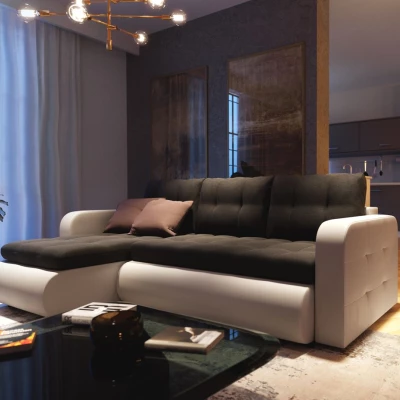 Rozkládací sedačka s úložným prostorem SANILA - bílá ekokůže / černá