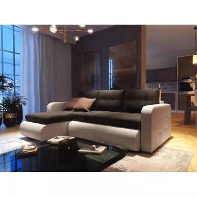 Rozkládací sedačka s úložným prostorem SANILA - bílá ekokůže / černá