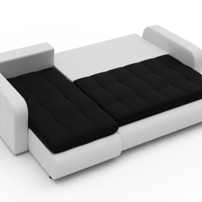 Rozkládací sedačka s úložným prostorem SANILA - bílá ekokůže / černá