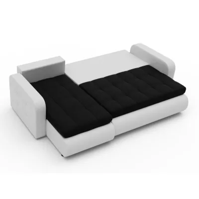 Rozkládací sedačka s úložným prostorem SANILA - bílá ekokůže / černá