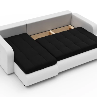 Rozkládací sedačka s úložným prostorem SANILA - bílá ekokůže / černá