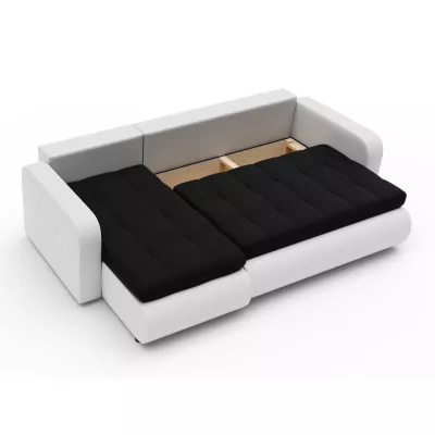 Rozkládací sedačka s úložným prostorem SANILA - bílá ekokůže / černá