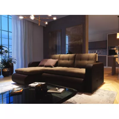 Rozkládací sedačka s úložným prostorem SANILA - hnědá ekokůže / béžová