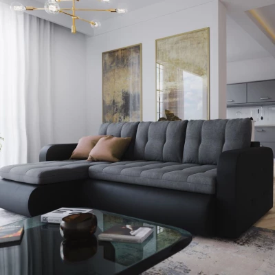 Rozkládací sedačka s úložným prostorem SANILA - černá ekokůže / šedá