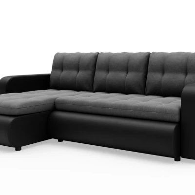 Rozkládací sedačka s úložným prostorem SANILA - černá ekokůže / šedá